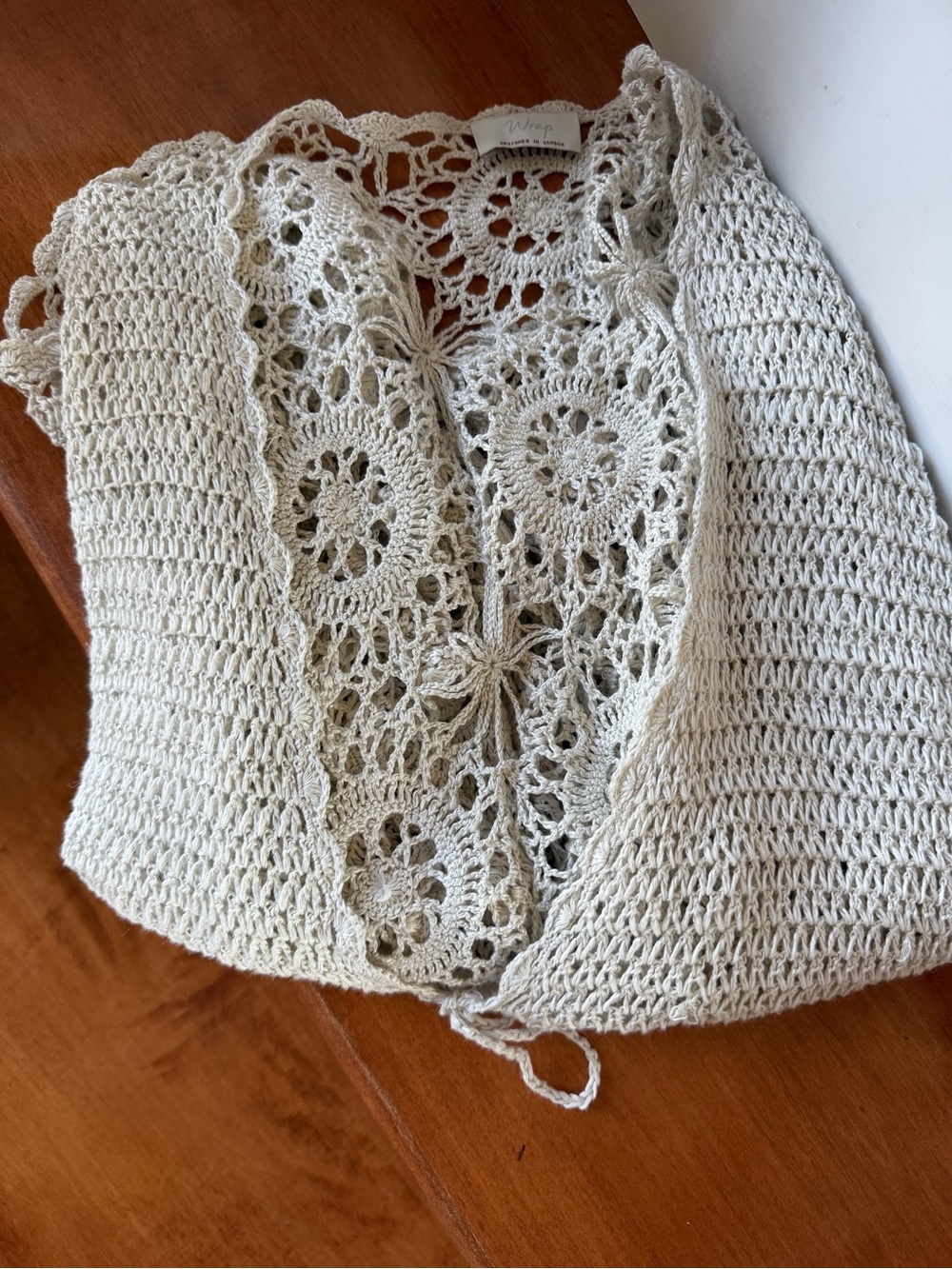 Wrap London Cream Crochet Openwork Cardigan Size L